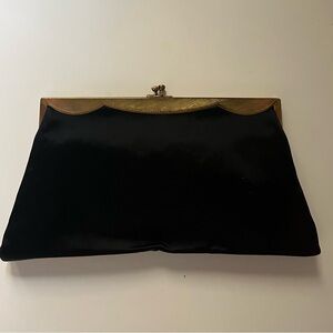 Vintage black silk clutch with gold accents